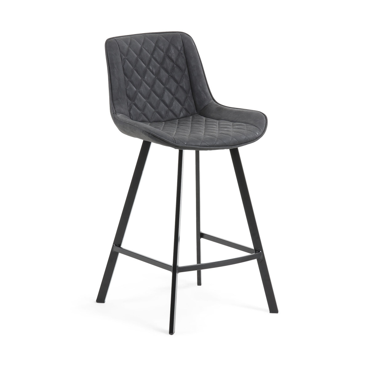 Adela faux leather stool in dark grey- with steel legs in a black finish- height 66 cm