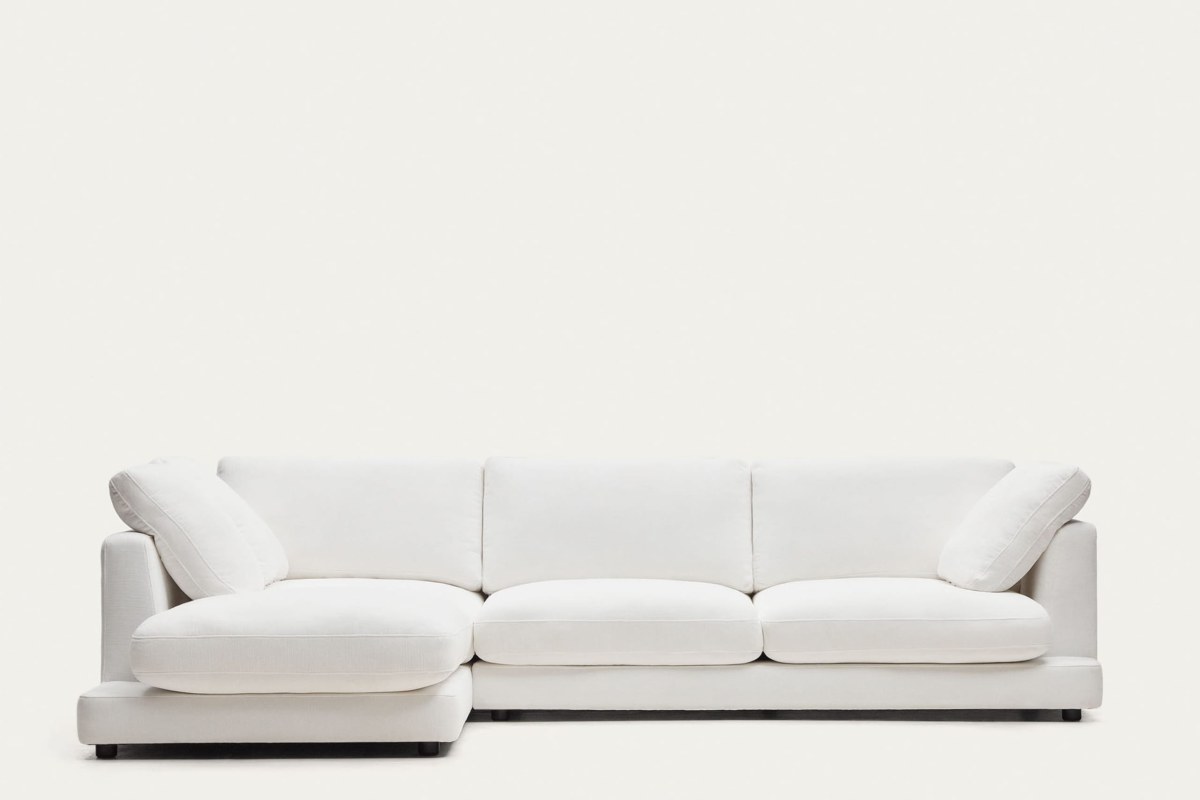 Gala 4 seater sofa with left side chaise longue in white- 300 cm