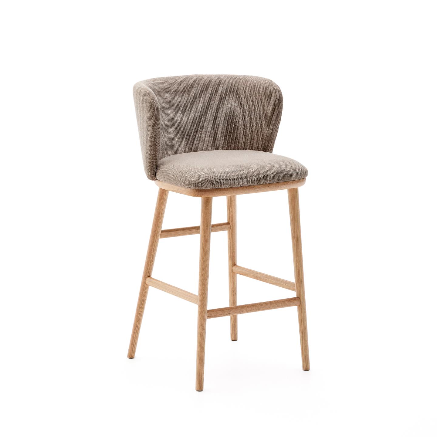 Ciselia stool brown chenille solid ash wood natural tone finish FSC Mix Credit 65 cm