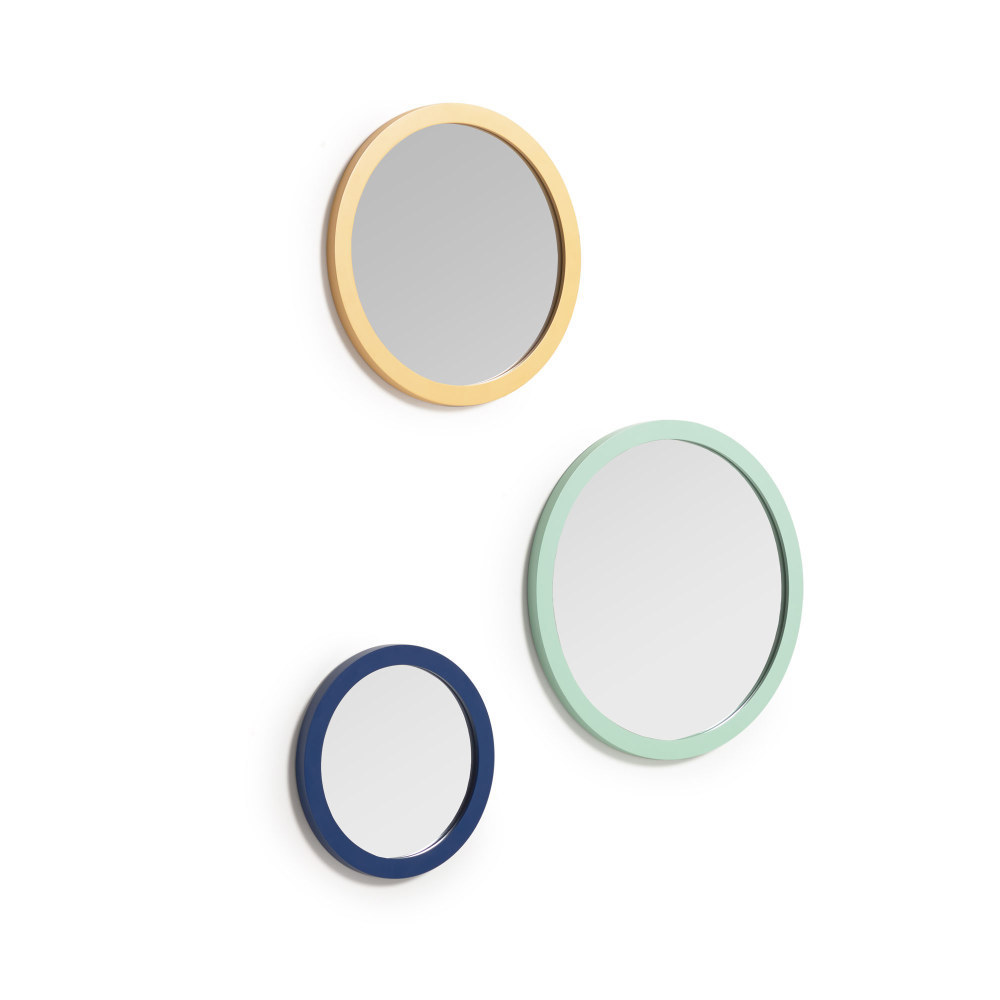 Malala set of 3 round mirrors in blue- mustard and turquoise MDF Ø 23 cm\Ø 30 cm\Ø 35 cm