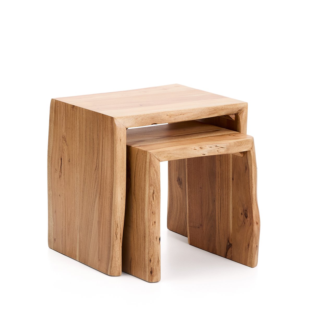 Lomiri set of 2 nesting side tables in solid acacia wood with bleached finish 50 x 42cm/34 x 42cm