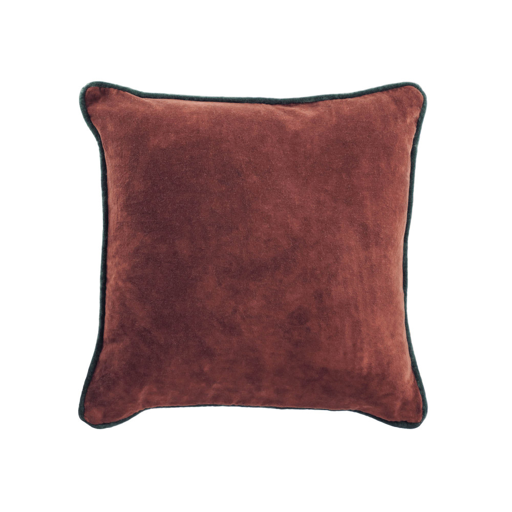 Julina 100% cotton velvet cushion cover in red with green border 45 x 45 cm