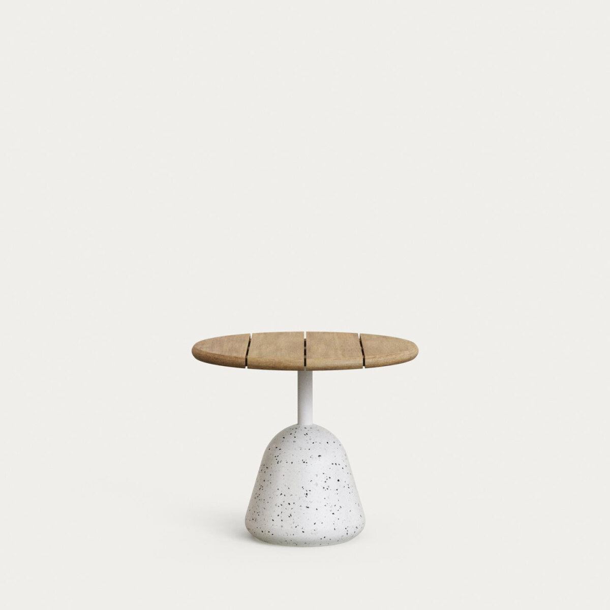 Saura coffee table with natural finish acacia top and white terrazzo base Ø55x48cm