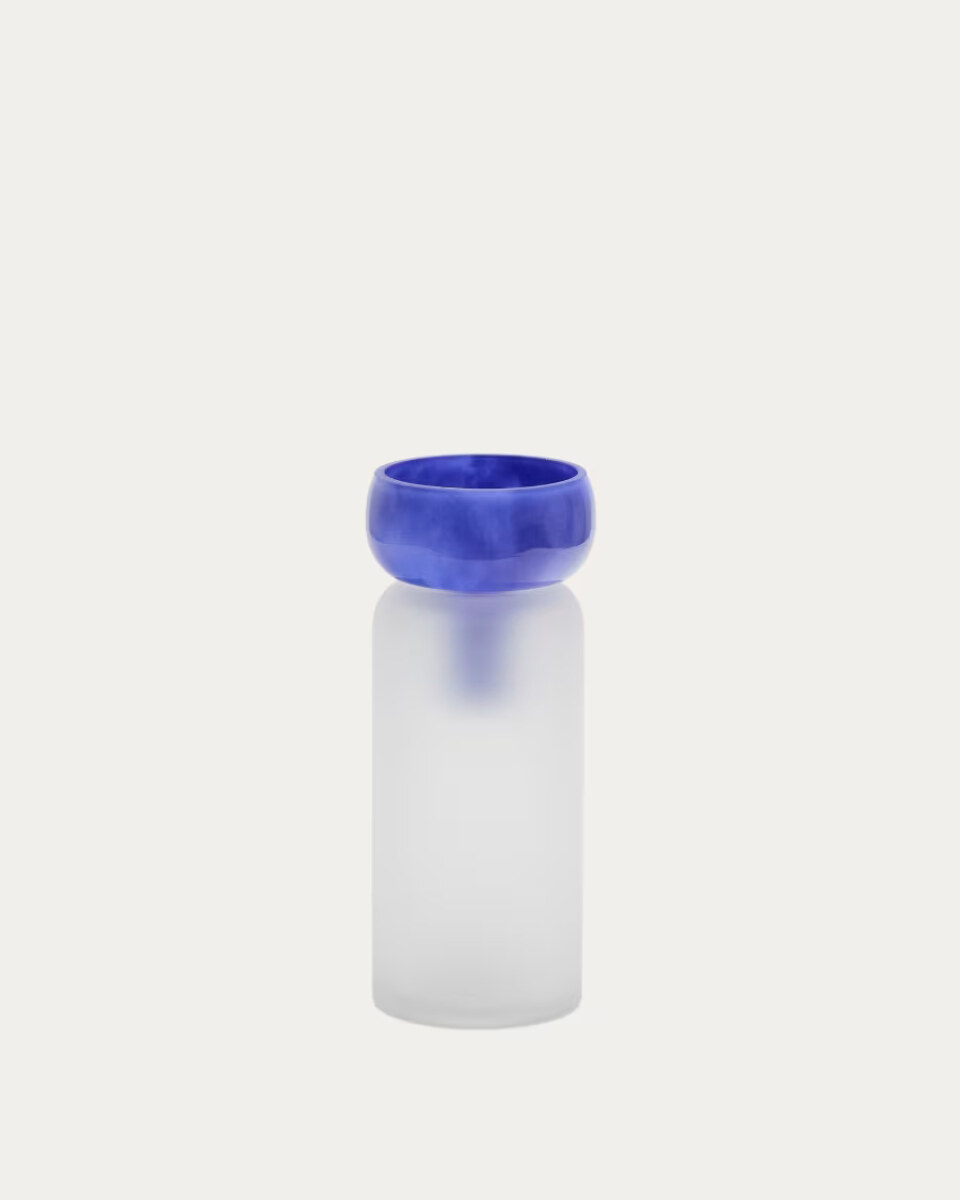 Kelse transparent and blue glass vase. 30.5 cm
