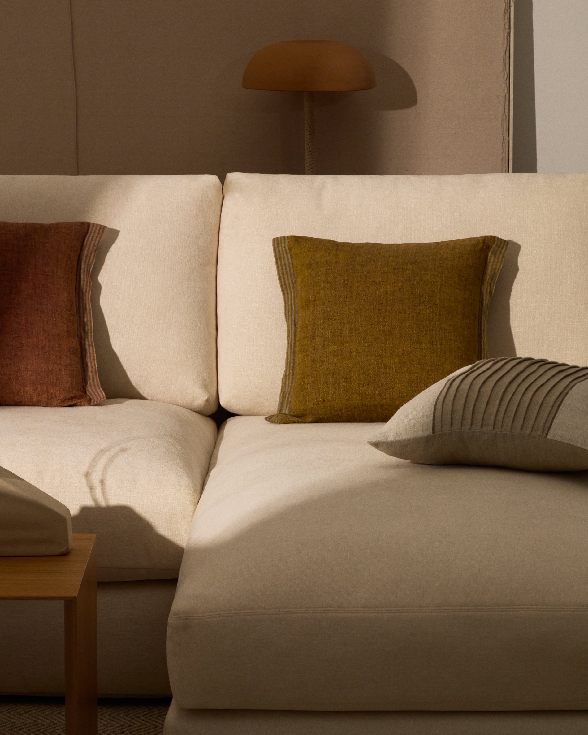 Niven mustard 100% melange linen cushion cover with side stripes 45 x 45cm