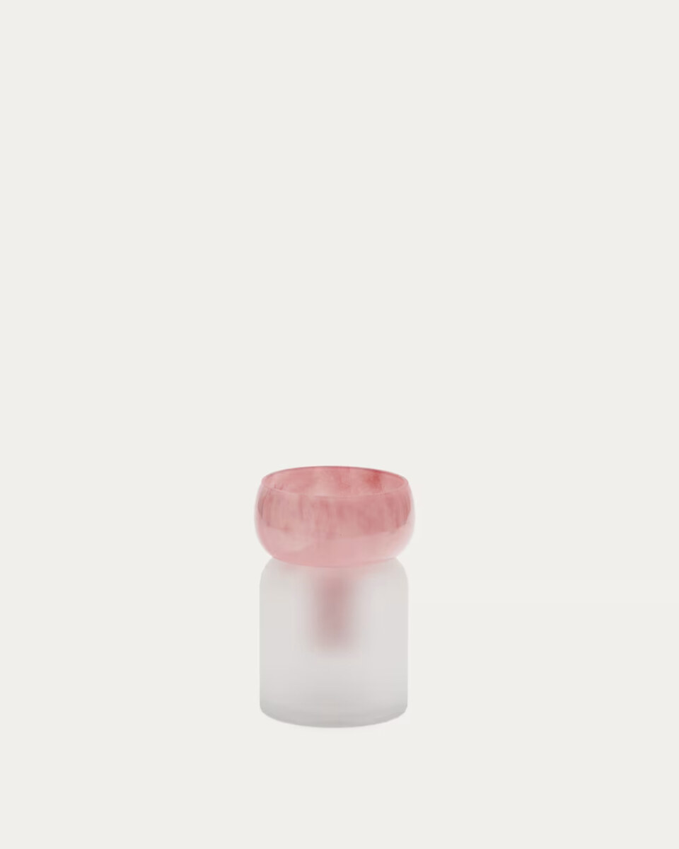 Kelse transparent and pink glass vase. 19 cm