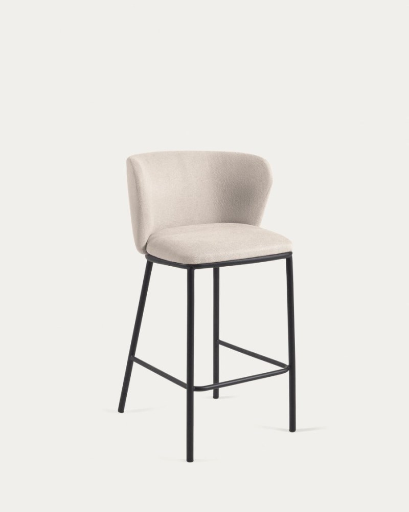 Ciselia stool in beige chenille and black steel legs height 75 cm FSC Mix Credit