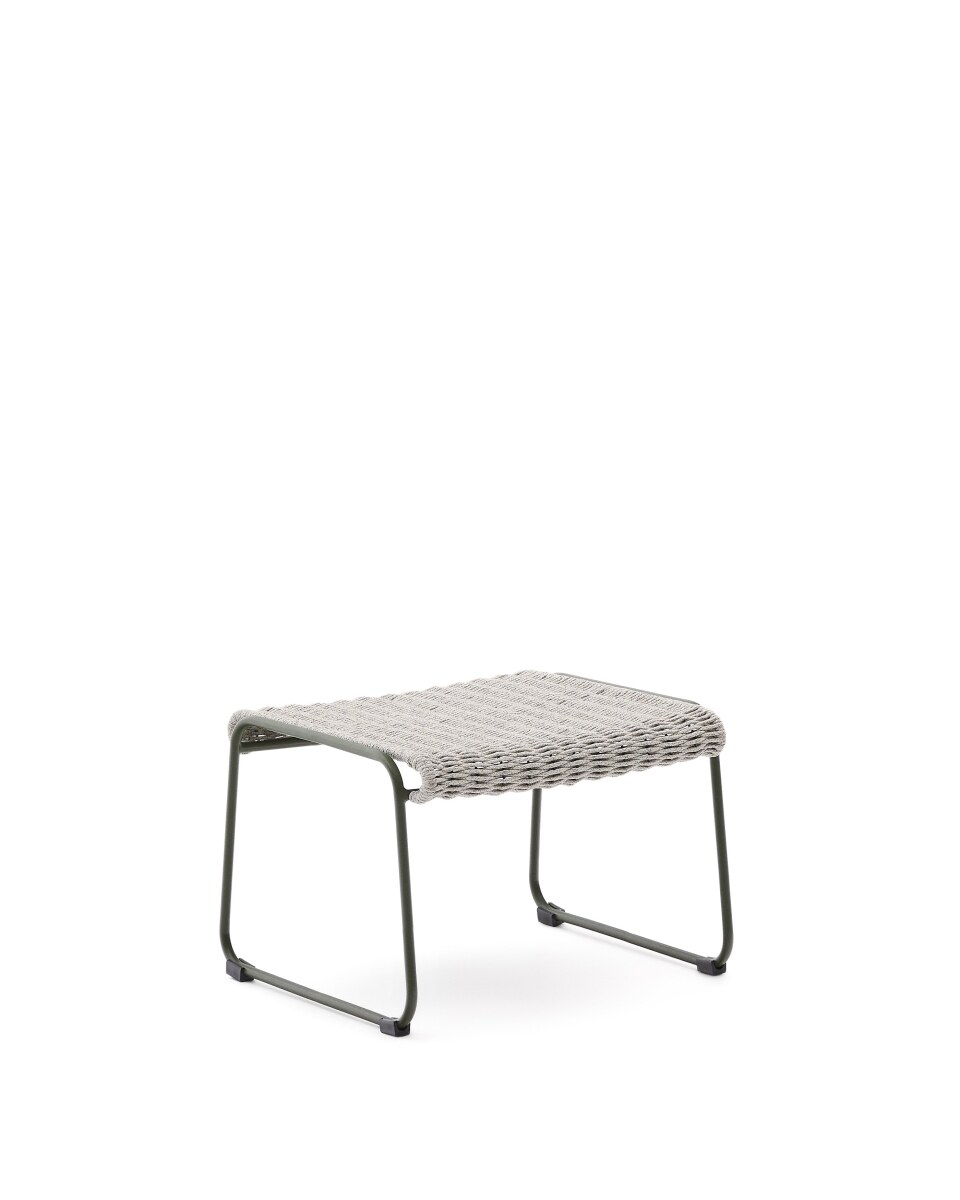 Maurina footrest in green galvanised steel and ecru and grey rope cord 58 x 52.5cm