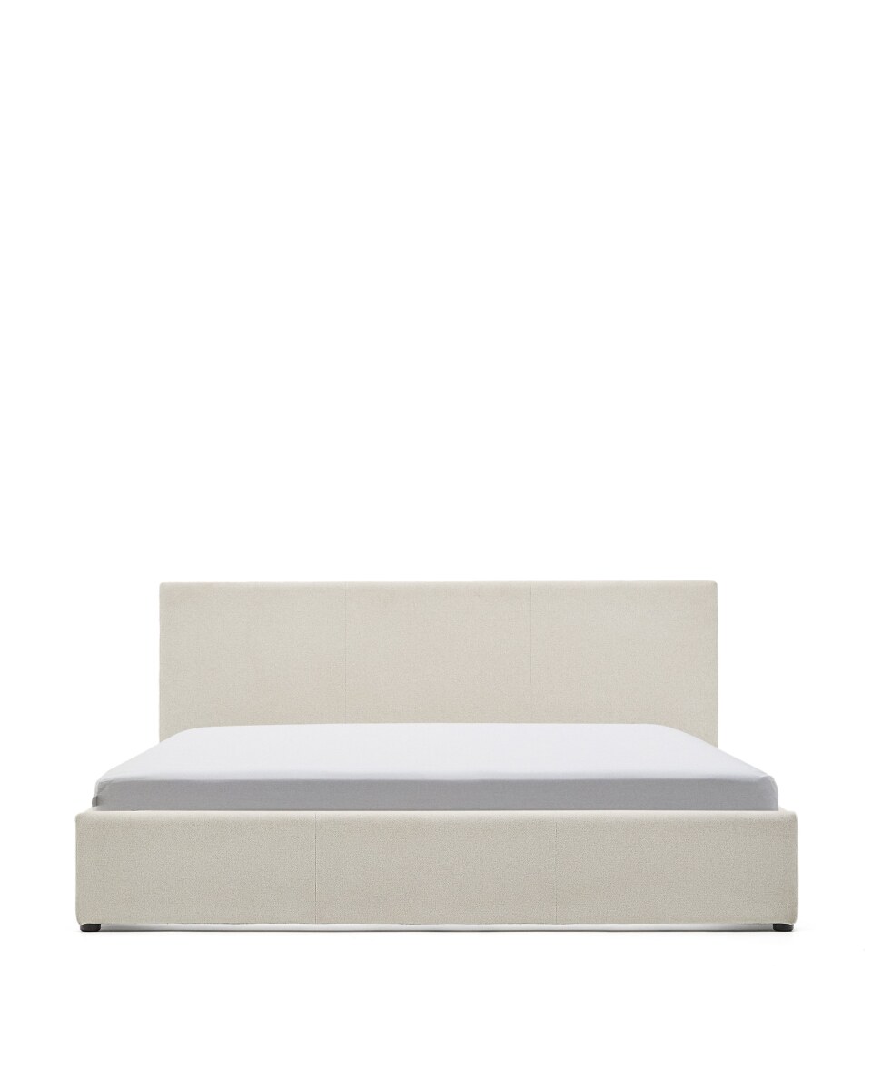 Nahiri beige chenille bed with storage base for 180 x 200cm mattress