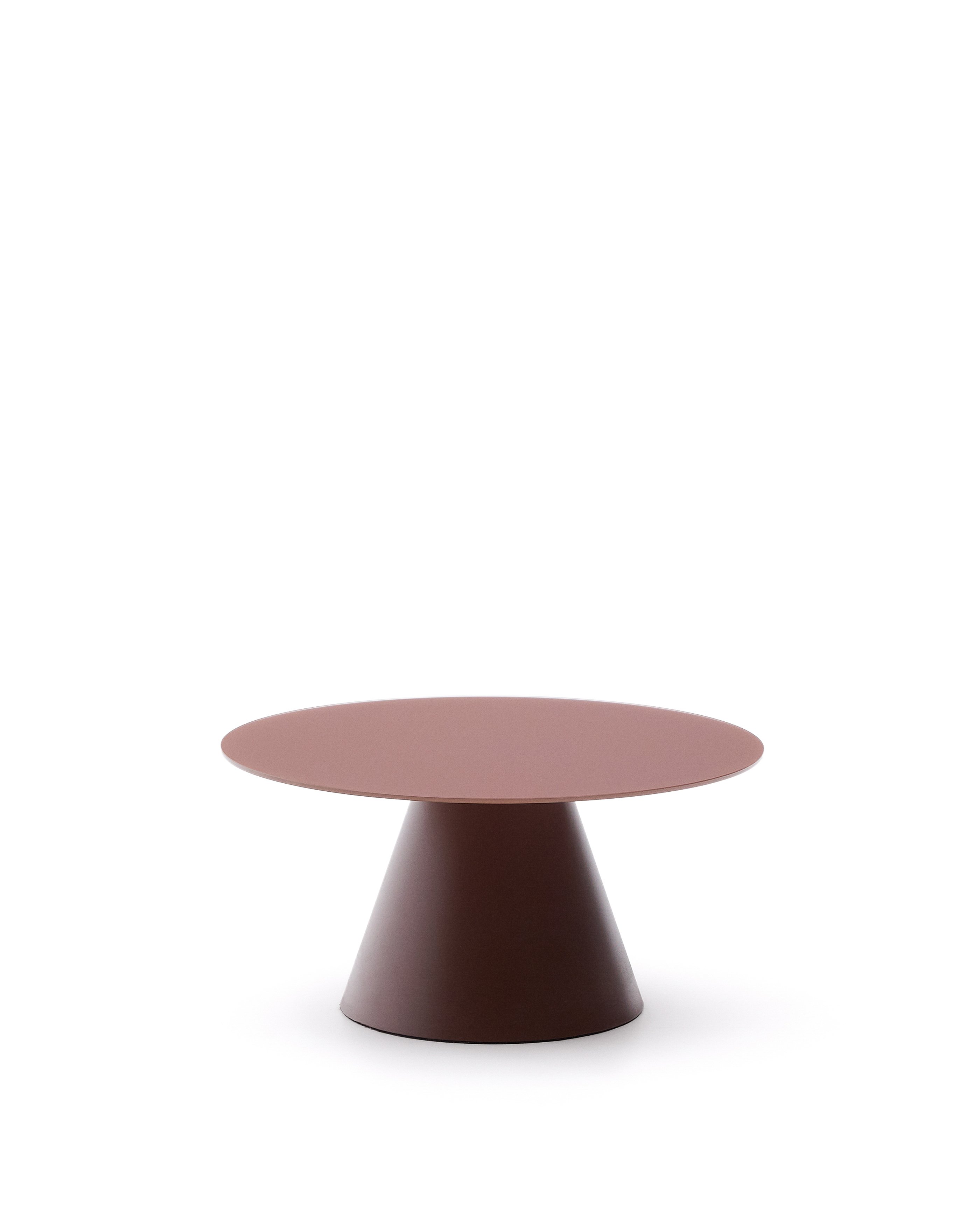Wilshire coffee table with frosted tempered glass and matt terracotta painted steel finish 80cm