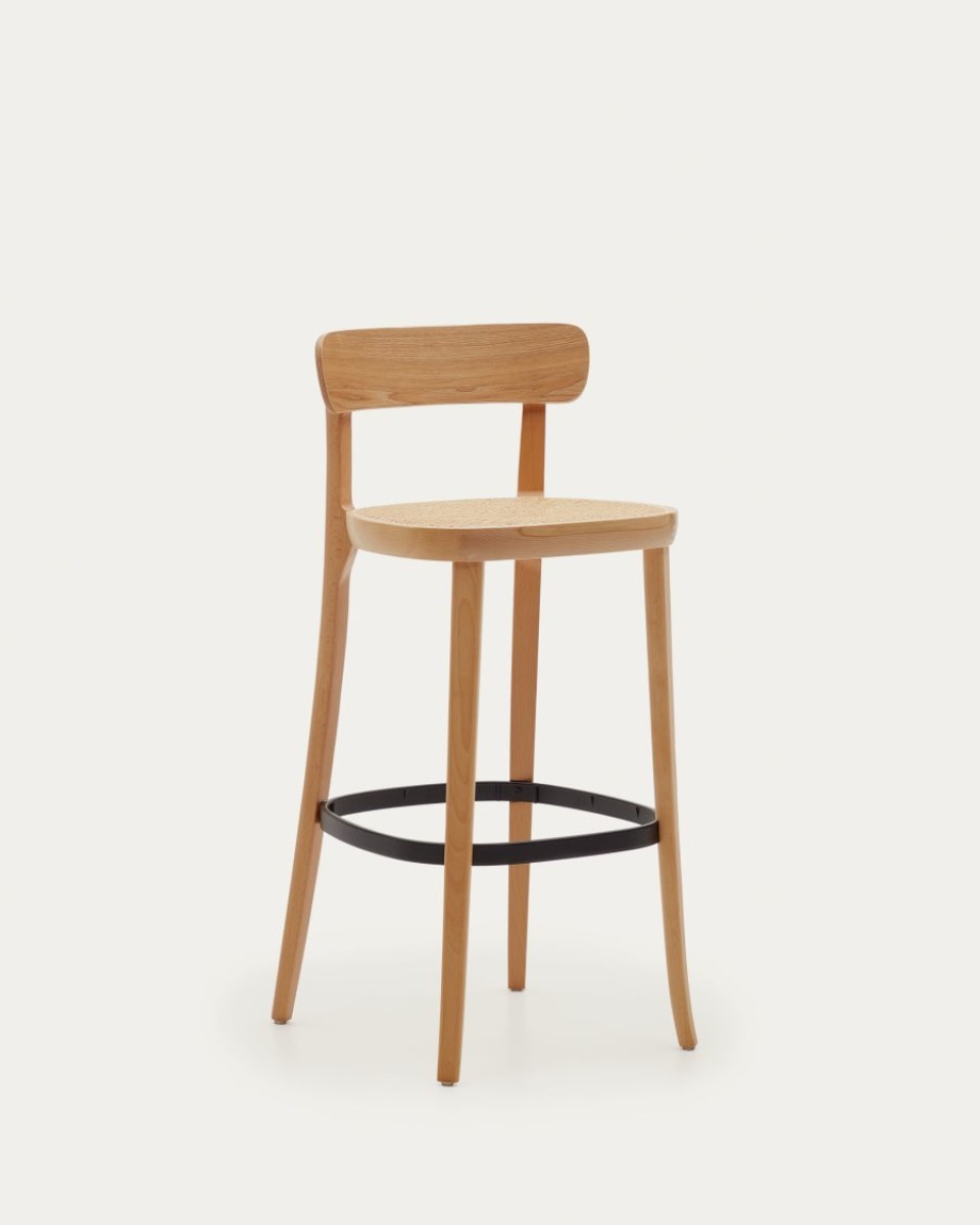 Romane stool beechwood stool with a natural finish. ash wood veneer and ratan seat 75 cm