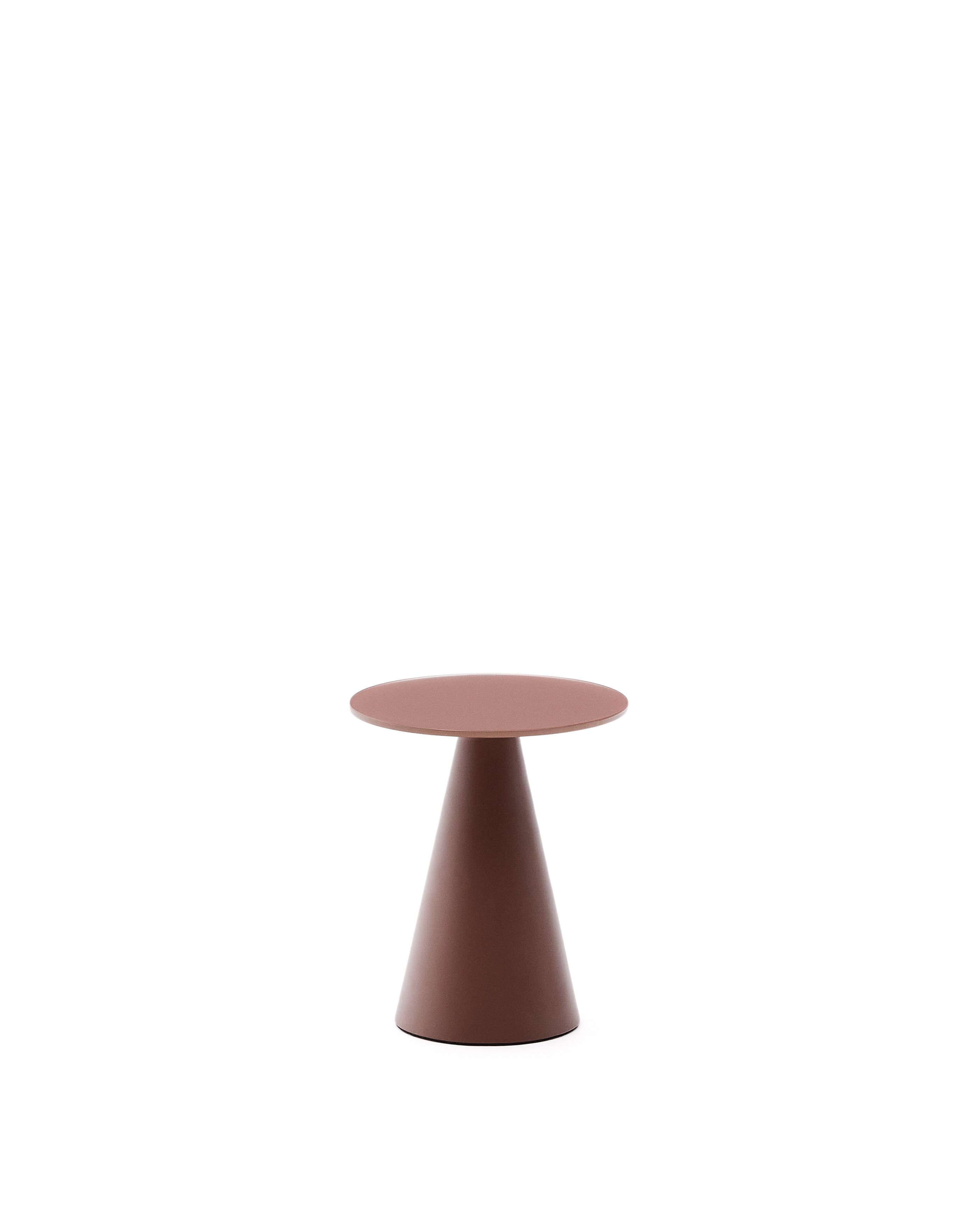Wilshire side table with frosted tempered glass and matt terracotta painted steel finish 35cm