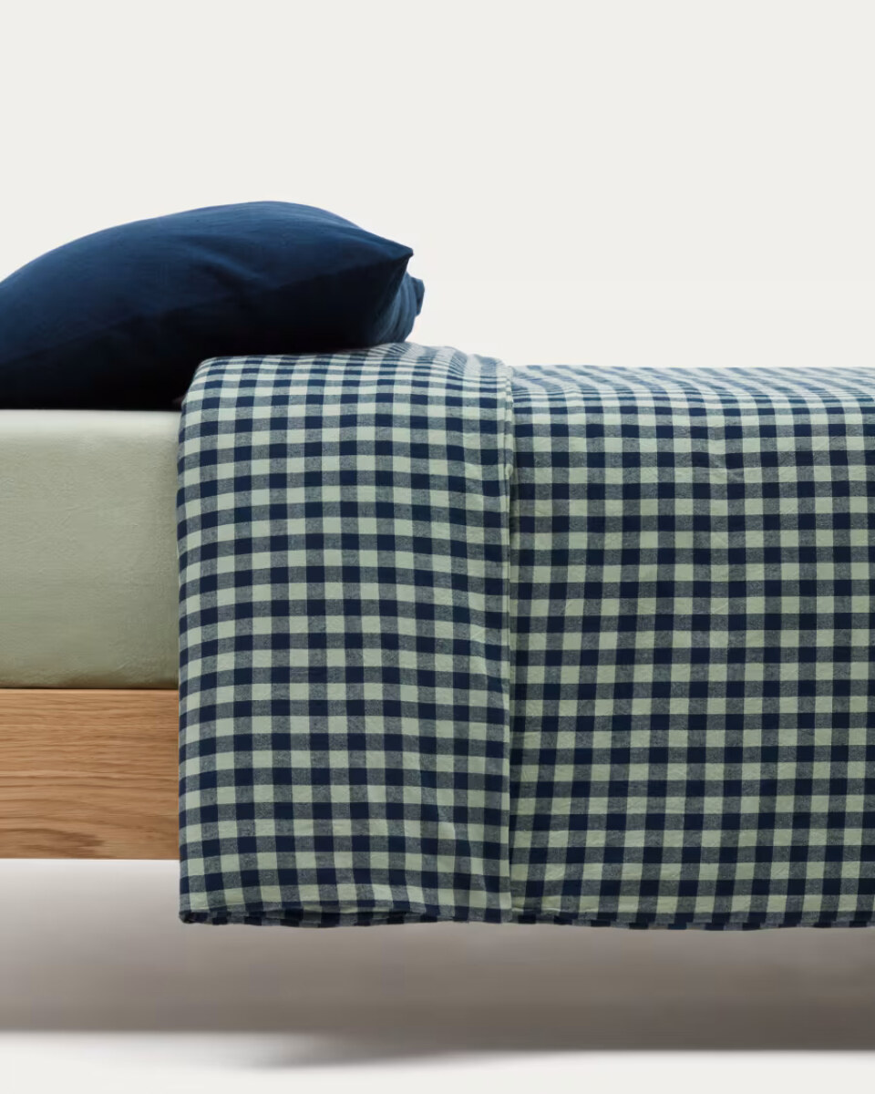 Set Yanil duvet cover. bottom and pillowcase 100% cotton green and blue squares 60x120cm
