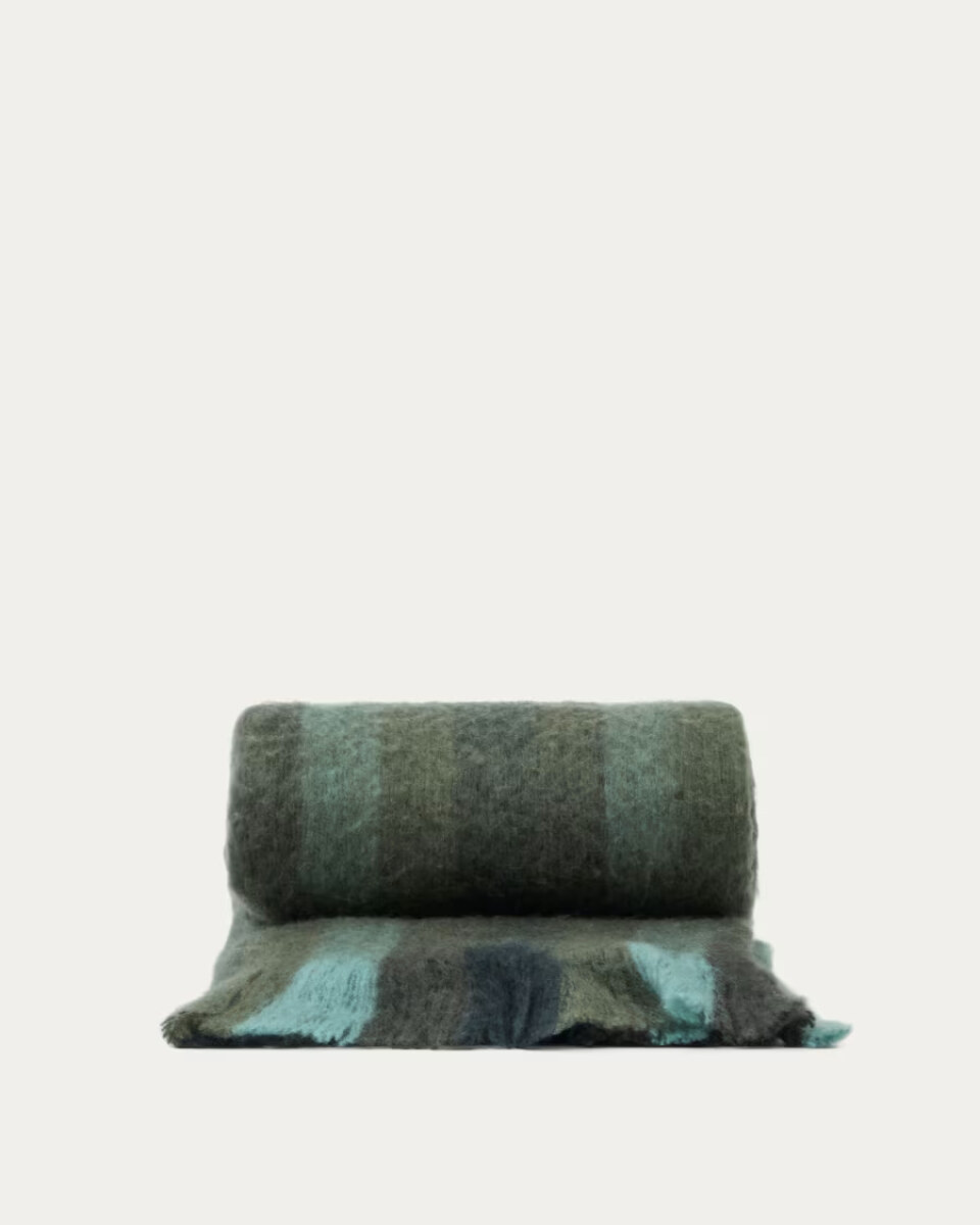 VILO Vilo blanket in a green. striped wool blend. 130 x 170
