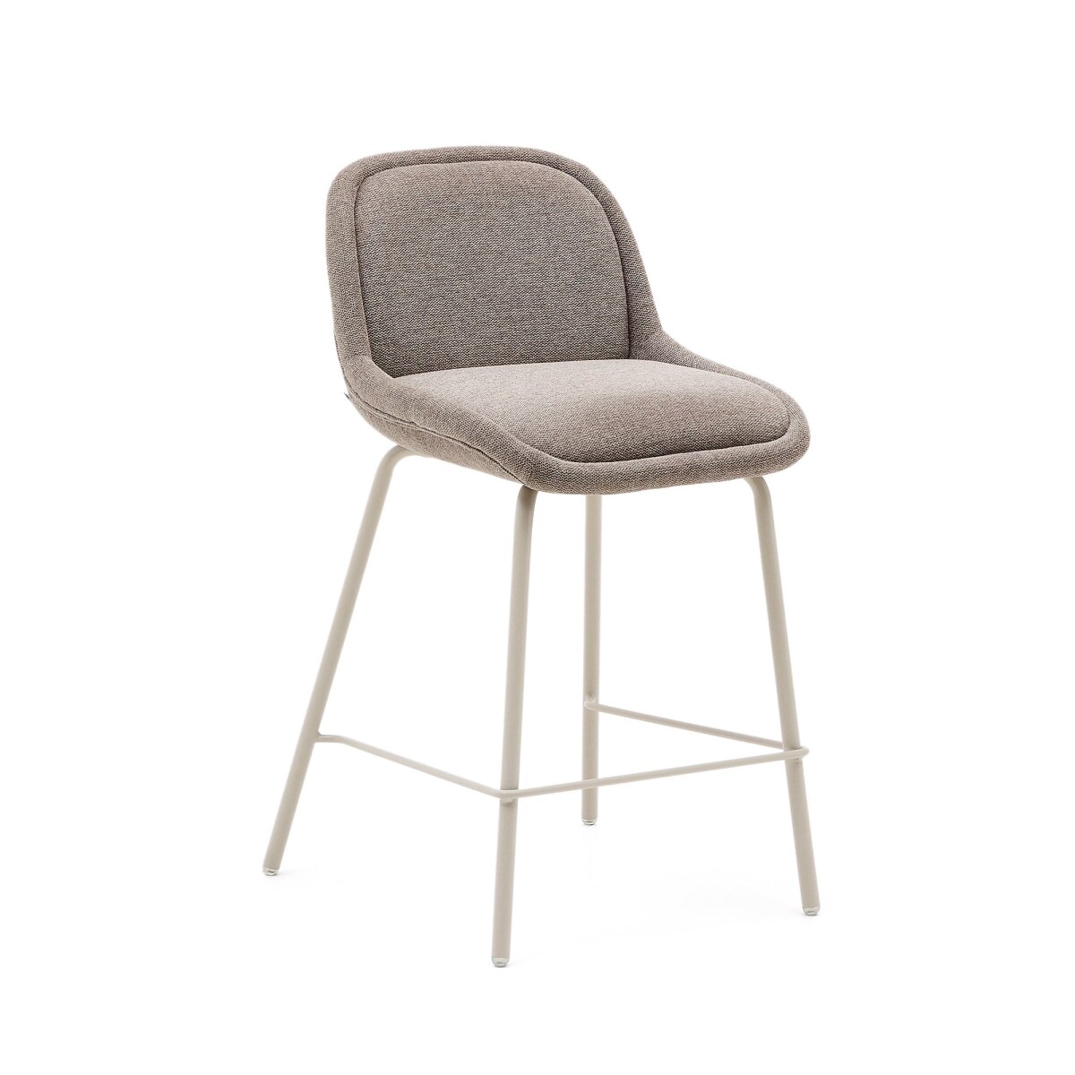 Aimin stool in light brown chenille fabric with steel legs in a beige paint finish 65 cm FSC Mix Credit