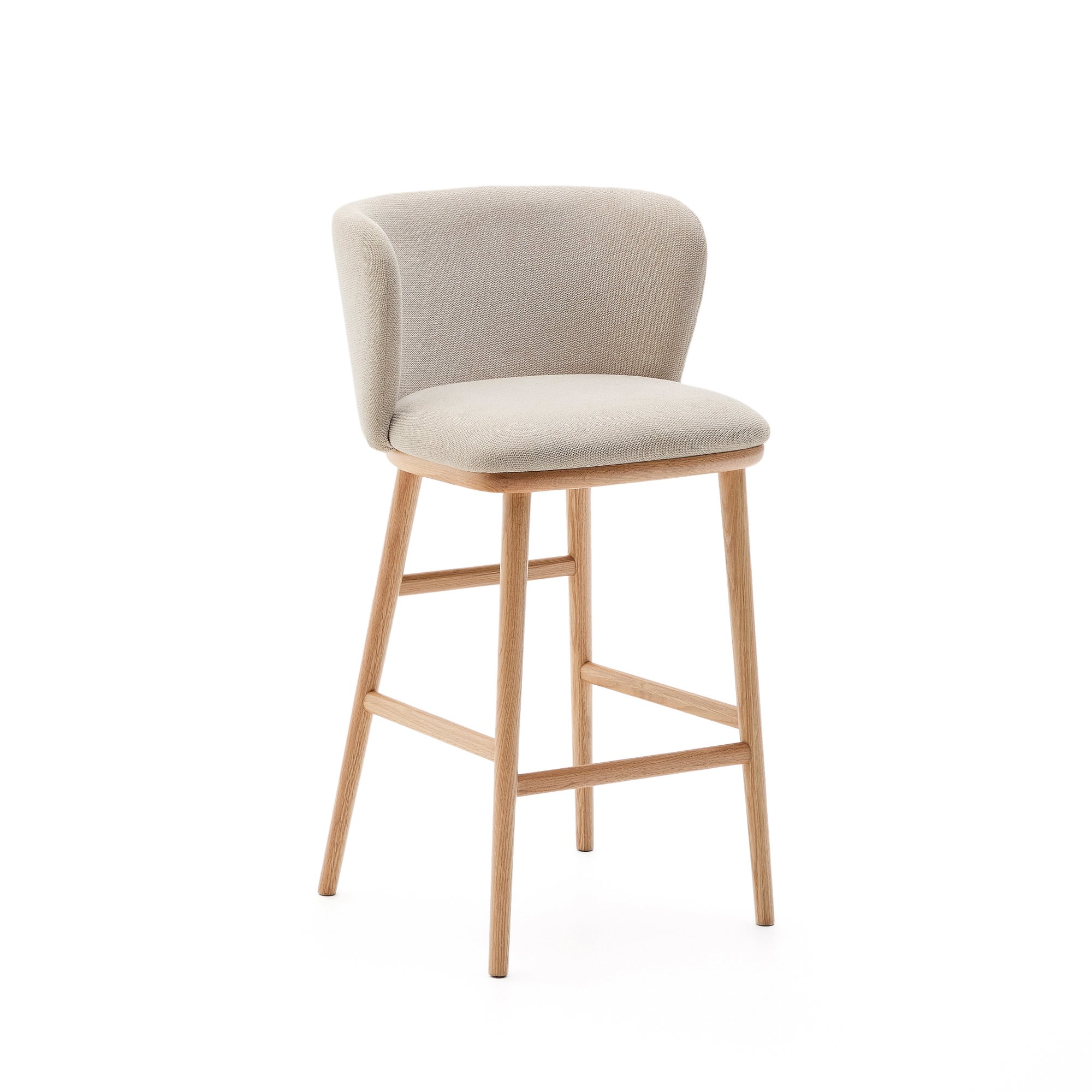 Ciselia stool beige chenille and solid ash wood natural tone finish FSC Mix Credit 65 cm
