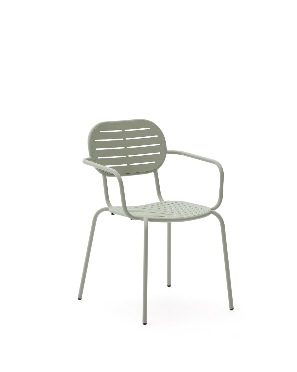 Brai stackable outdoor chair with armrests in turquoise galvanised steel