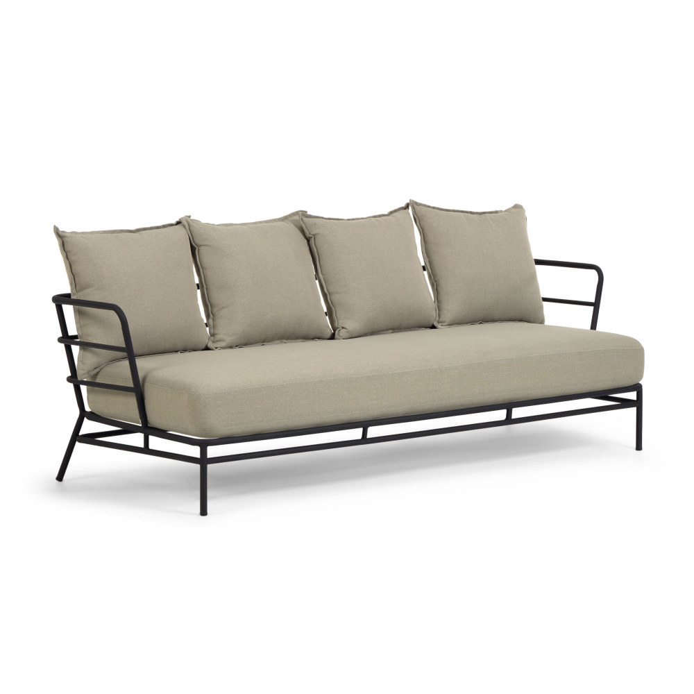 Mareluz 3 seater sofa in black steel. 197 cm