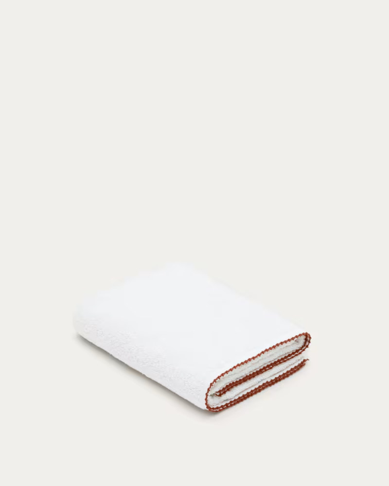 Sinami hand towel in 100% white cotton with contrasting terracotta detail 50 x 90 cm