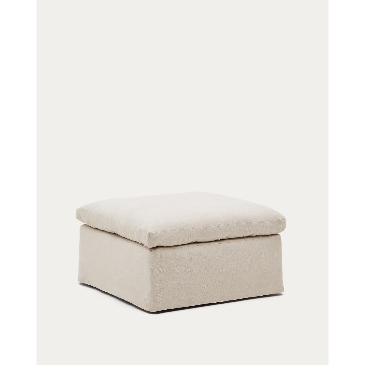 Zenira beige cotton and linen footrest with removable cover and cushion 90 x 90cm