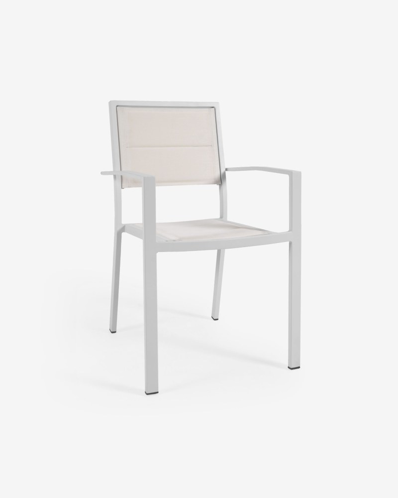 Sirley stackable outdoor chair in white aluminium and texteline