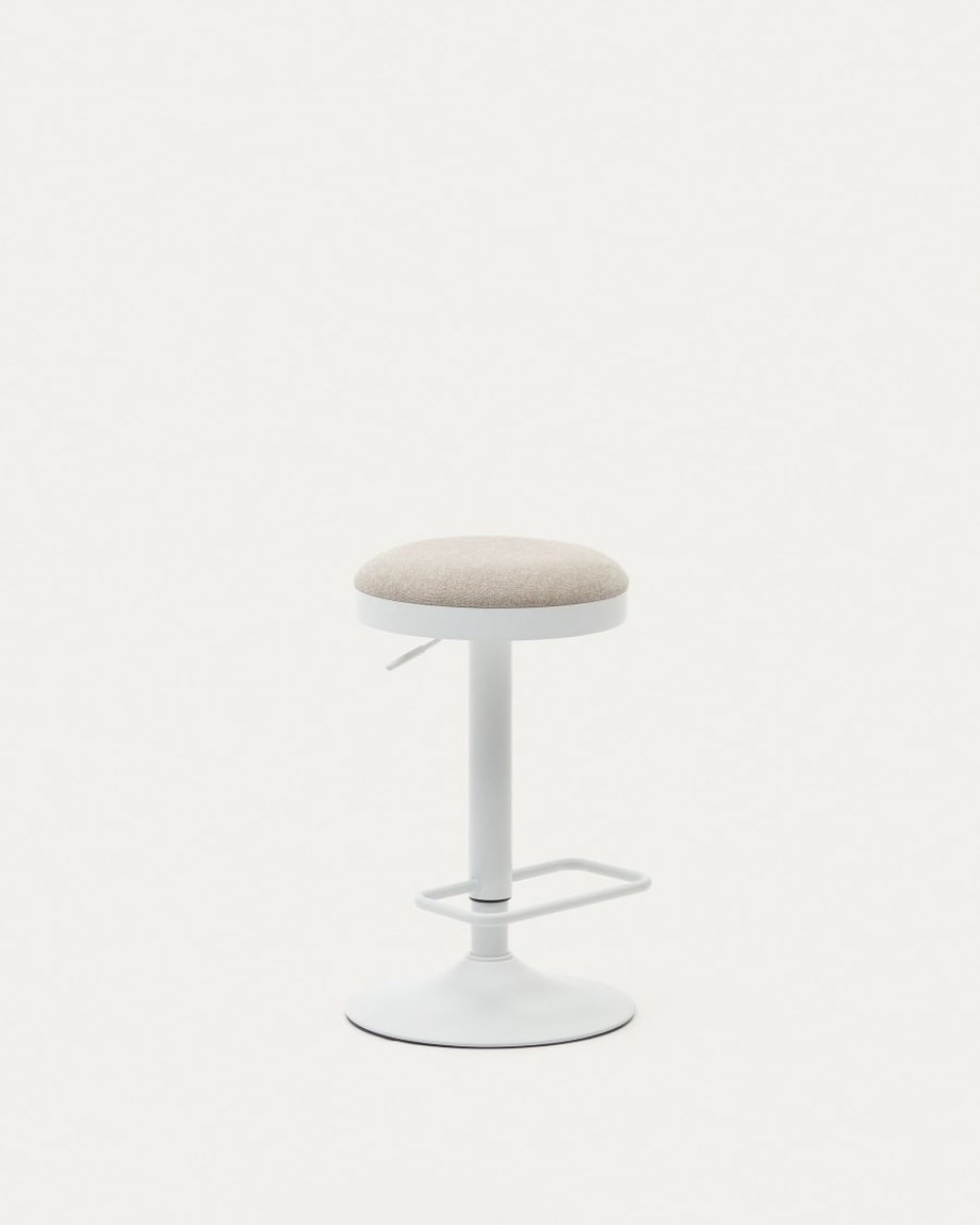Zaib stool in beige chenille and matt white steel height 63-84 cm FSC 100%