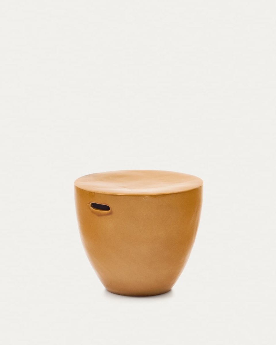 Mesquida outdoor side table made of ceramic with glazed mustard finish  45 cm