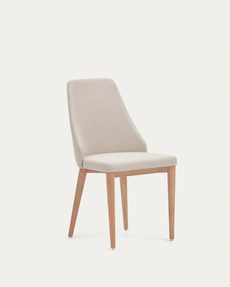 Rosie chair in beige chenille and natural ash wood legs