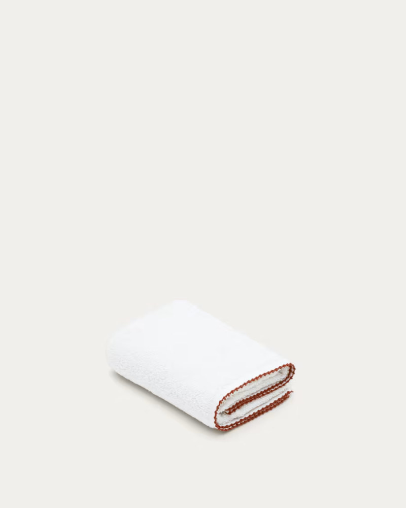 Sinami guest towel in 100% white cotton with contrasting terracotta detail 30 x 50 cm