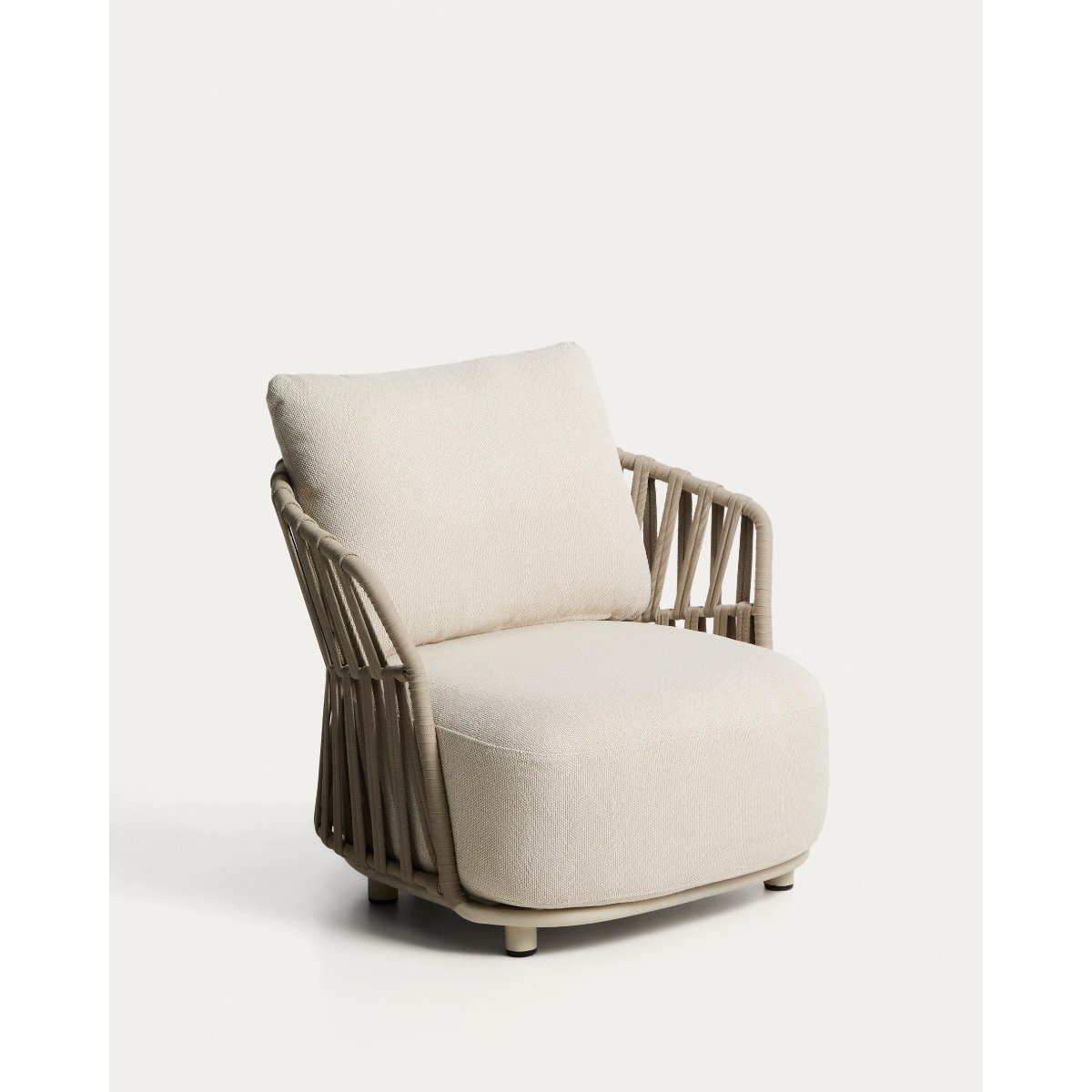 Osani armchair in ecru aluminium and taupe rope cord