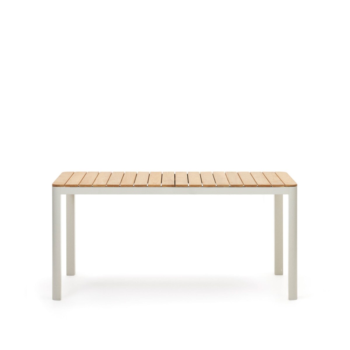 Bona aluminium and solid teak table. 100% outdoor suitable with white finish. 160 x 90 cm