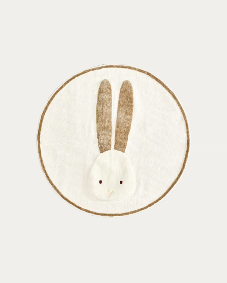 Yanil round beige cotton rabbit rug   100 cm