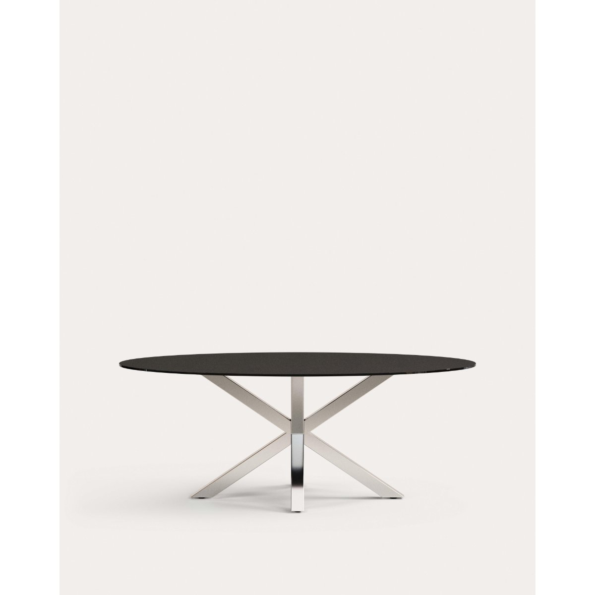 Argo oval table in matt black glass and stainless steel legs Ø 200 x 100 cm