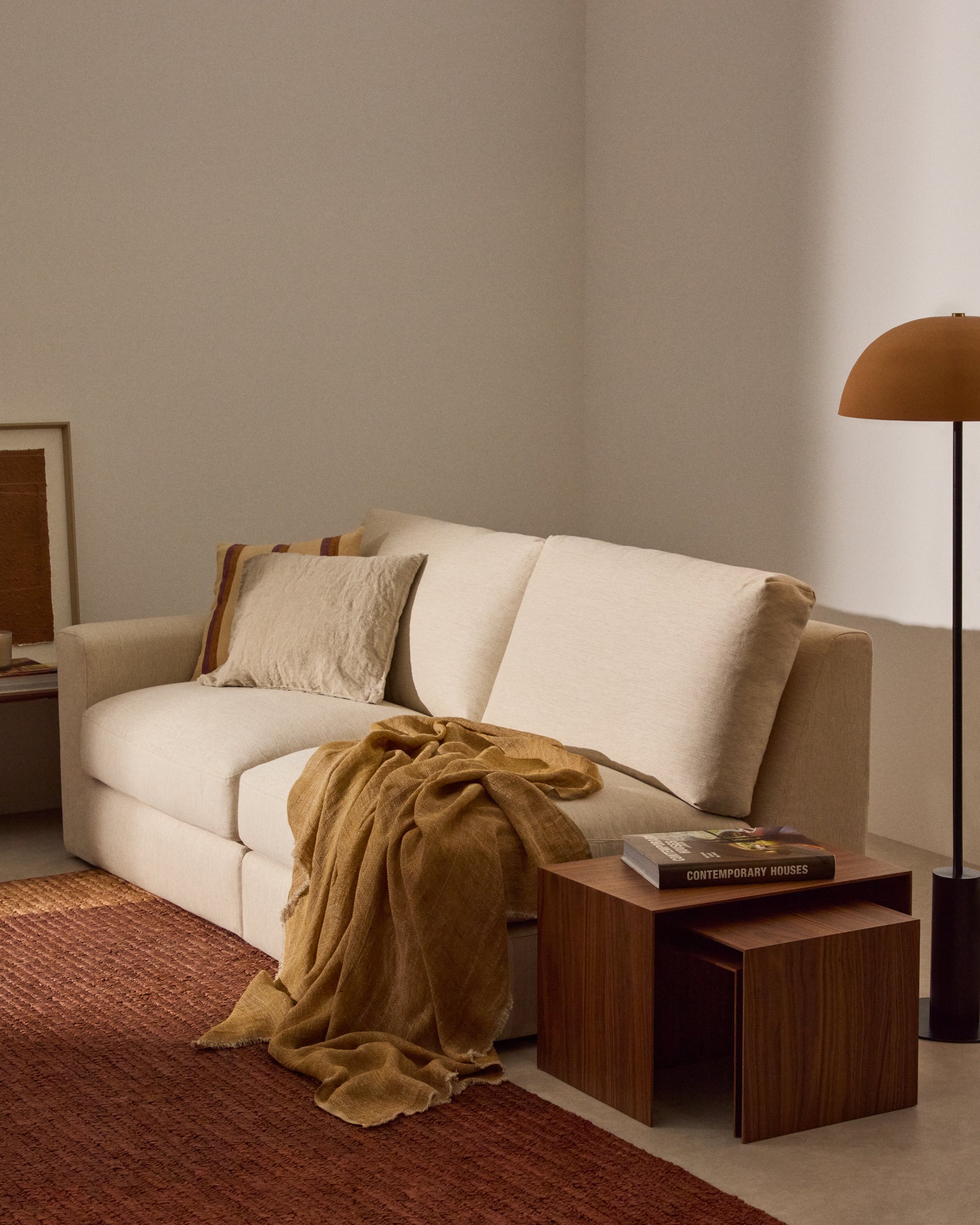 Sanae blanket 100% mustard linen with fringes 130 x 170cm