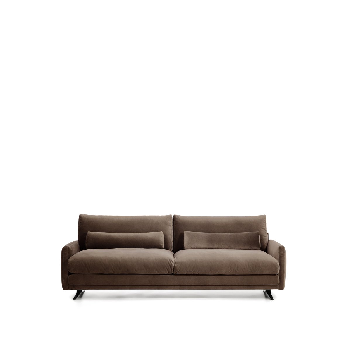 Veliro chocolate brown velvet 3-seater sofa with black steel legs 240cm FSC Mix Credit