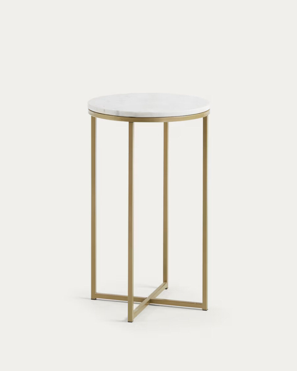 Sheffield side table in white marble and golden steel legs  43 cm