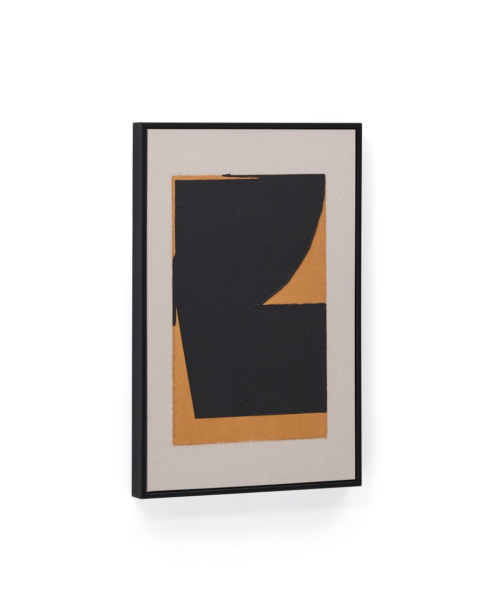 Zernu hand-painted orange and black linen abstract picture 42 x 65cm