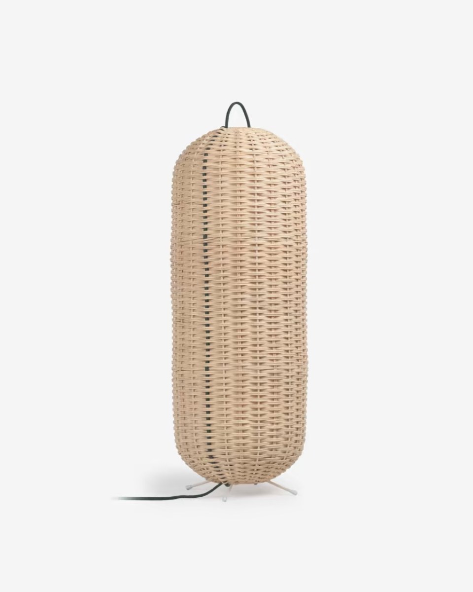 Large Lumisa floor lamp in rattan with natural finish and green cord