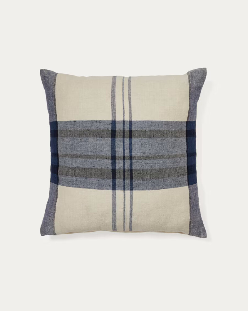Sinto cushion cover in blue checked linen and cotton  45 x 45 cm
