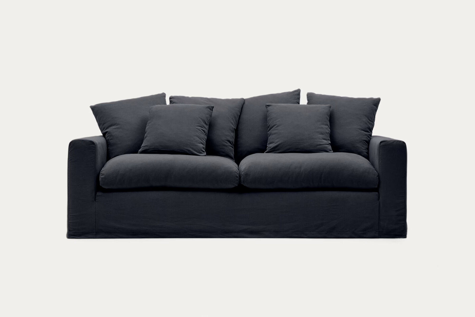 Nora 3-seater sofa with removable cover with linen and cotton cushions in anthracite grey 240cm