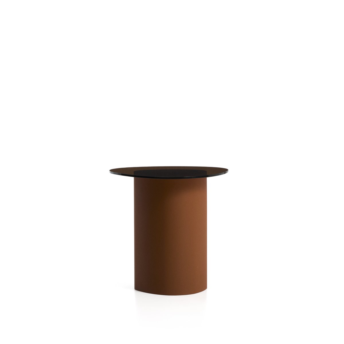 Olir side table in tempered glass and brown steel 48 x 468 cm