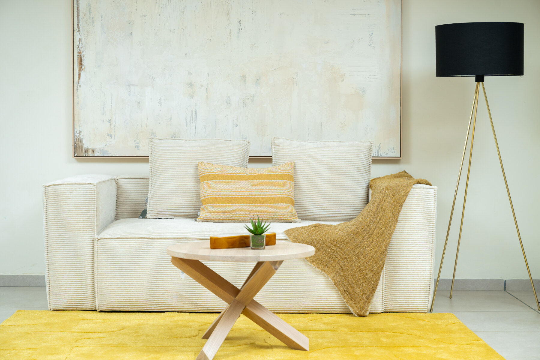 Blok 2-seater sofa  in ecru thick corduroy velvet 210 cm FSC certifiedMix Credit