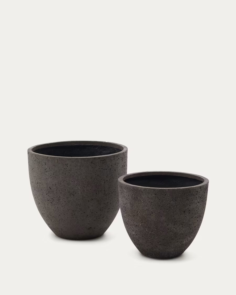 Serili set of 2 dark grey cement and fiberglass plant pots  42 cm /  50 cm