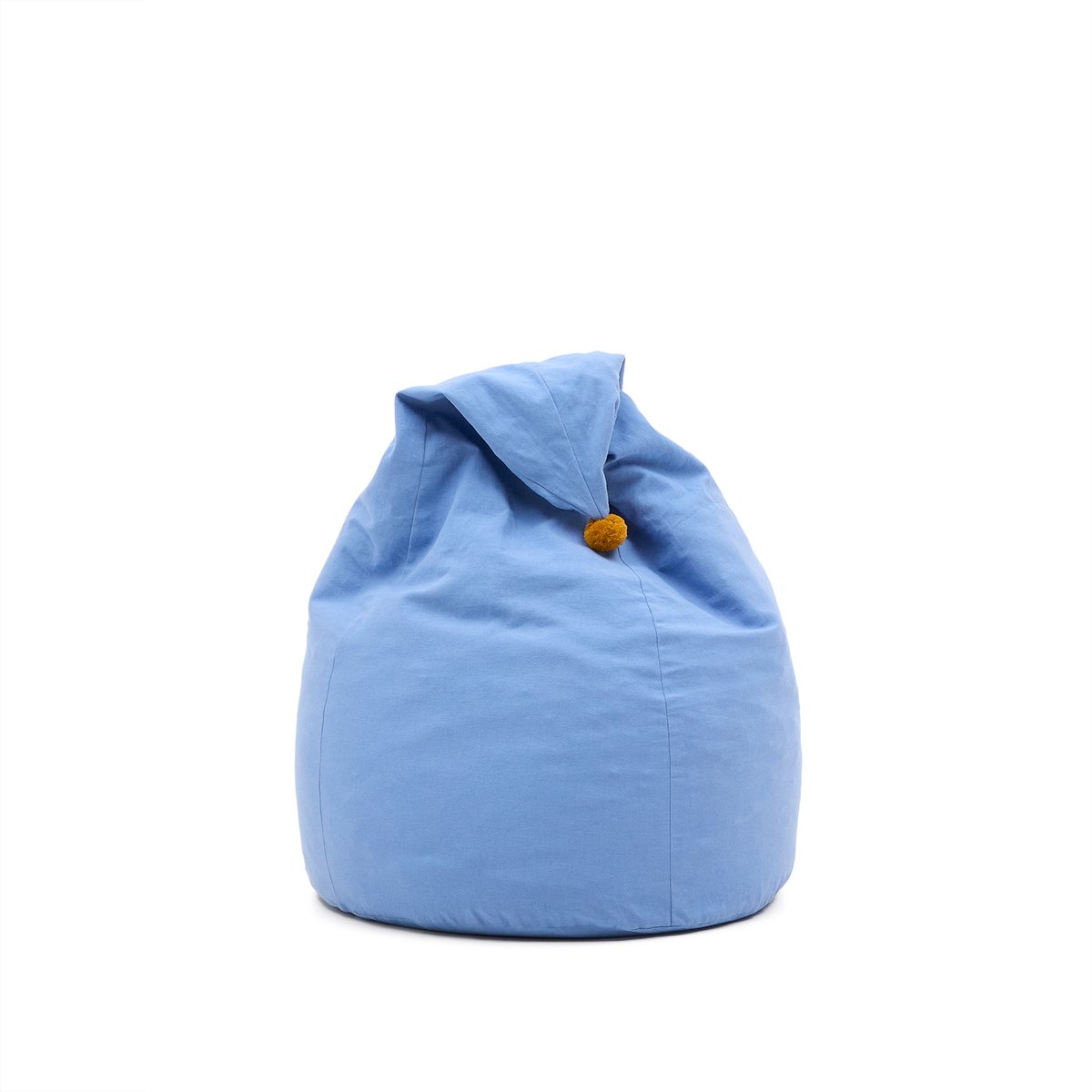 Olvi blue cotton pouffe with mustard-coloured tassel Ø 60 cm