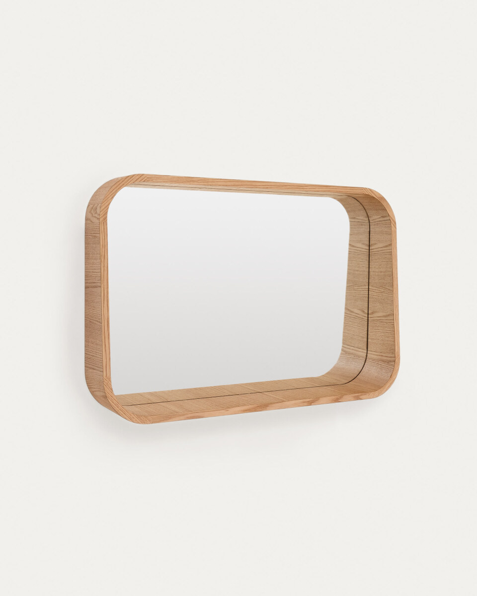 Salaya ash laminated plywood framed mirror in a natural finish. 90 x 60 cm