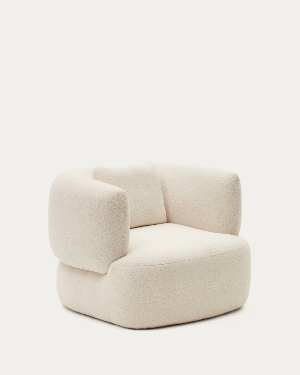 Martina ecru boucle swivel armchair with cushion FSC Mix Credit
