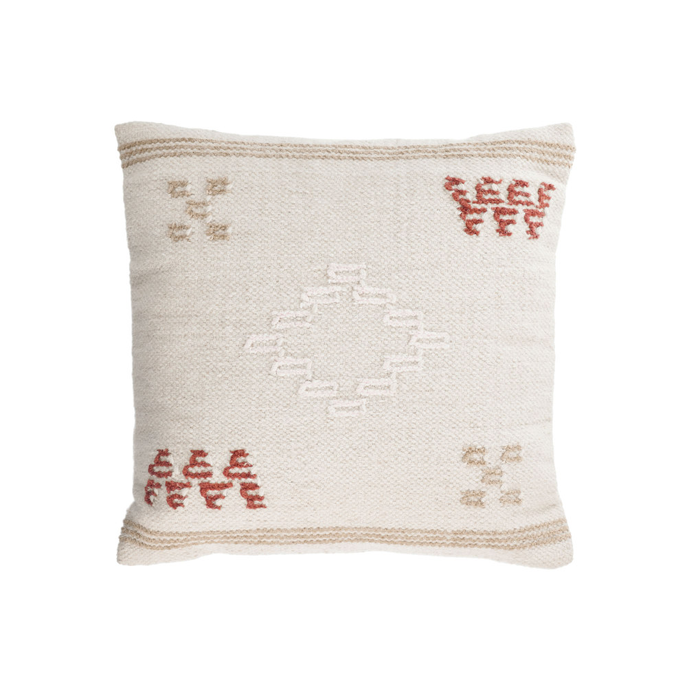 Bibiana wool and cotton cushion cover in beige terracotta and brown pattern 45 x 45 cm