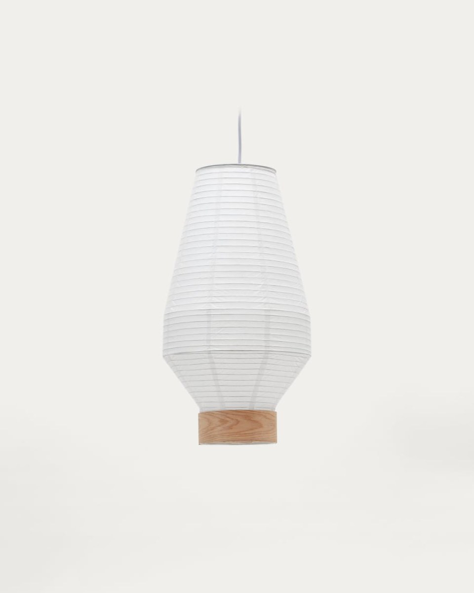 Hila ceiling lamp screen in white paper with natural wood veneer  30 cm