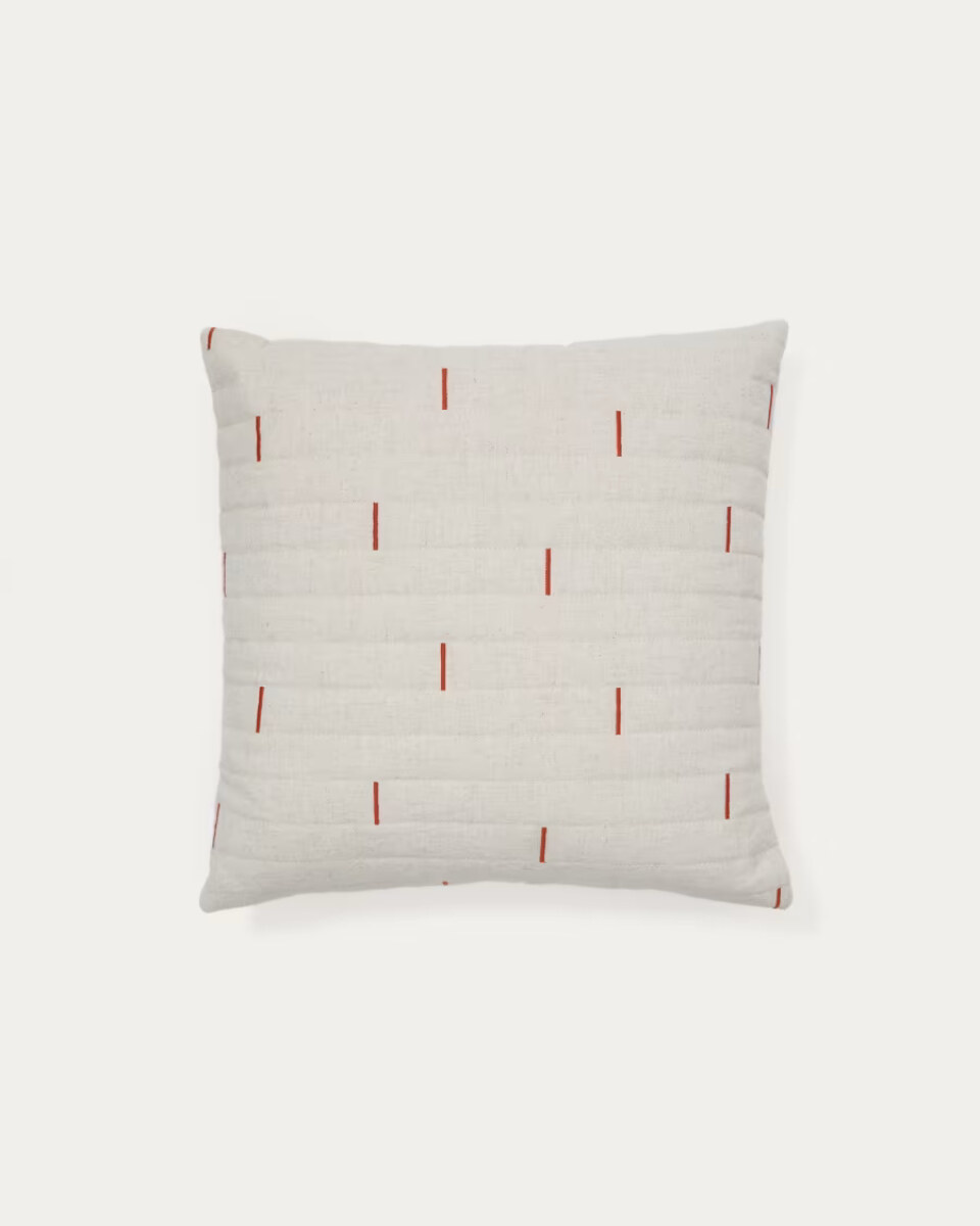Blaina cushion cover in white linen with a red embroidery feature. 45 x 45 cm