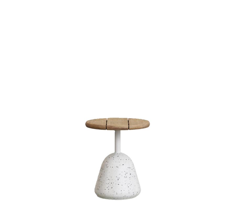 Saura coffee table with natural finish acacia top and white terrazzo base Ø43x48cm